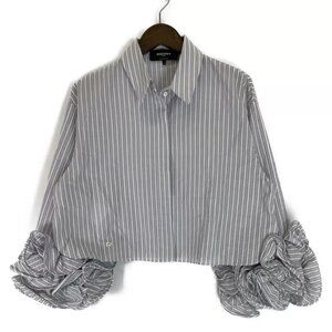 ROCHAS  NWT Gray  Cropped  Stripe Volume Sleeve Blouse Sz. 40